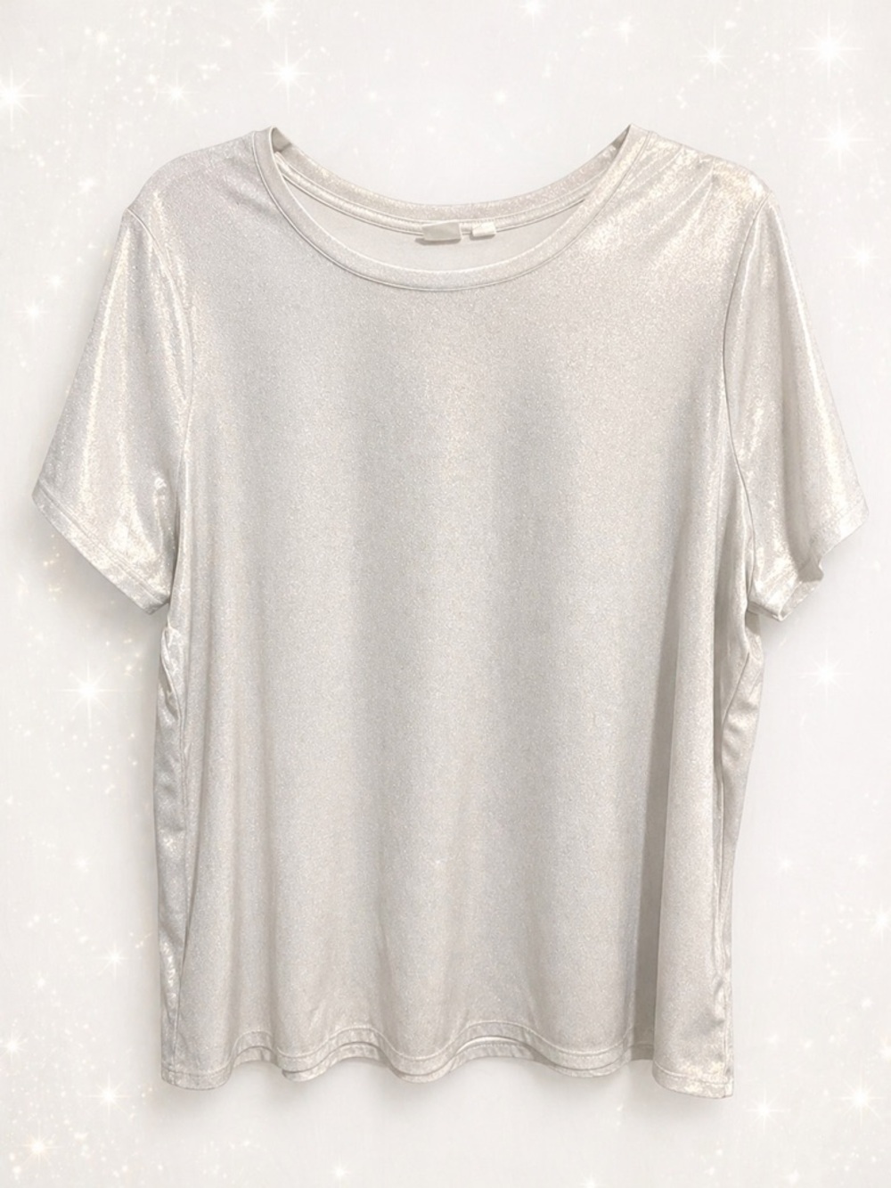 Women's Gap Shimmery Crew Neck Tee - Silvery White  XL